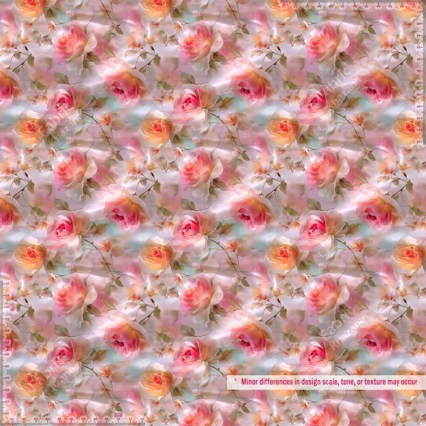 Soft Pastel Floral Rose Print Fabric