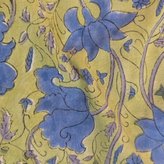 Mustard Yellow Floral Vine Hand Block Printed Cotton Fabric