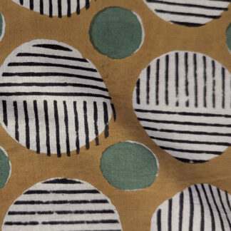Mustard Brown Geometric Circle Hand Block Printed Cotton Fabric