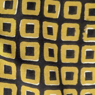 Mustard Yellow & Black Square Hand Block Printed Cotton Fabric