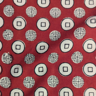 Rust Red & Ivory Circular Motif Hand Block Printed Cotton Fabric