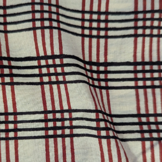 Red & Black Striped Hand Block Printed Cotton Fabric
